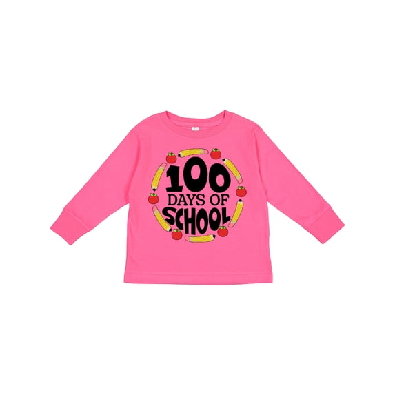 Inktastic 100 Days of School Pencils and Apples Boys or Girls Long Sleeve Toddler T-Shirt