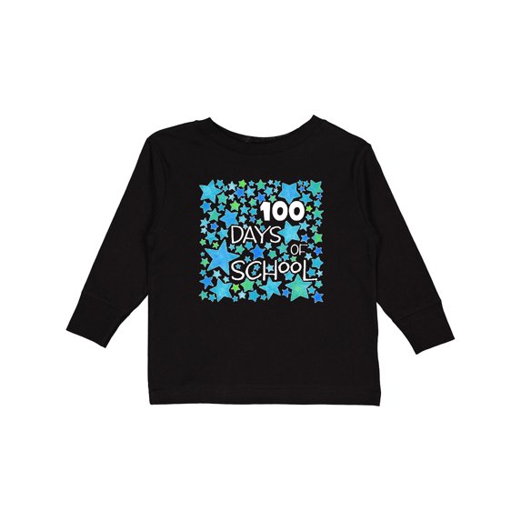 Inktastic 100 Days of School Stars in Blue Boys or Girls Long Sleeve Toddler T-Shirt