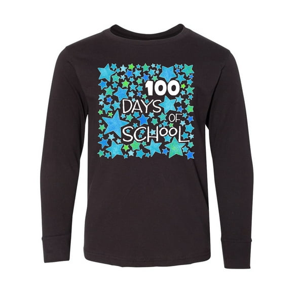 Inktastic 100 Days of School Stars in Blue Long Sleeve Youth T-Shirt