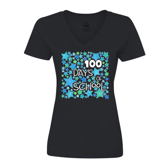 Inktastic 100 Days of School Stars in Blue Women's V-Neck T-Shirt