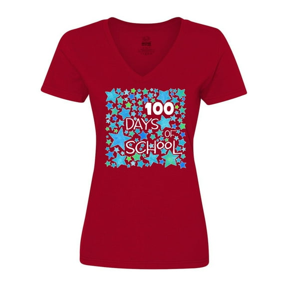 Inktastic 100 Days of School Stars in Blue Women's V-Neck T-Shirt