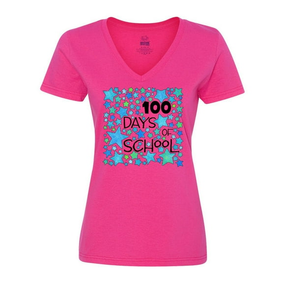 Inktastic 100 Days of School Stars in Blue Women's V-Neck T-Shirt