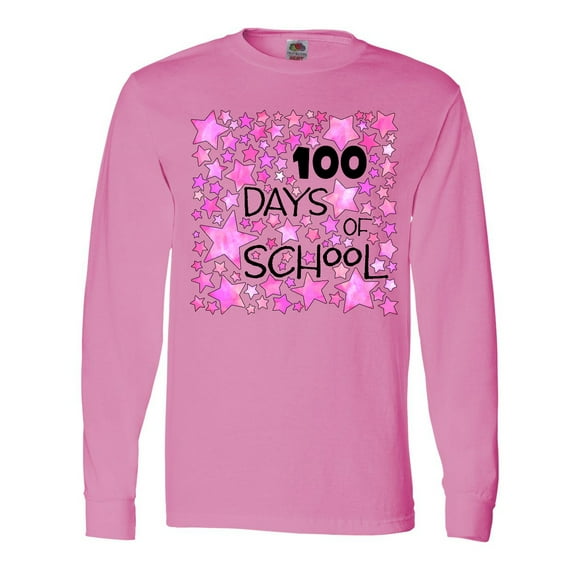 Inktastic 100 Days of School Stars in Pink Long Sleeve T-Shirt