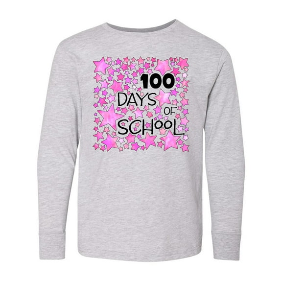 Inktastic 100 Days of School Stars in Pink Long Sleeve Youth T-Shirt
