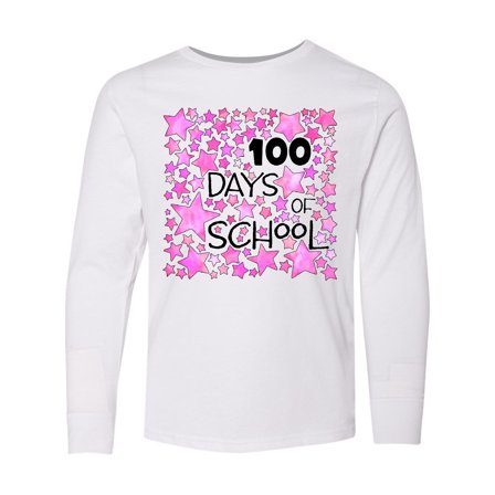 Inktastic 100 Days of School Stars in Pink Long Sleeve Youth T-Shirt