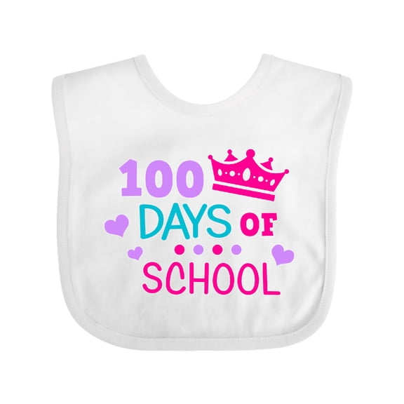 Inktastic 100 Days of School in Pink and Purple with Crown Girls Baby Bib