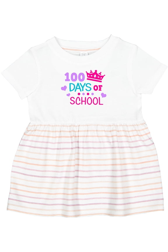 100 Days of School in Pink and Purple with Crown Girls Baby Dress