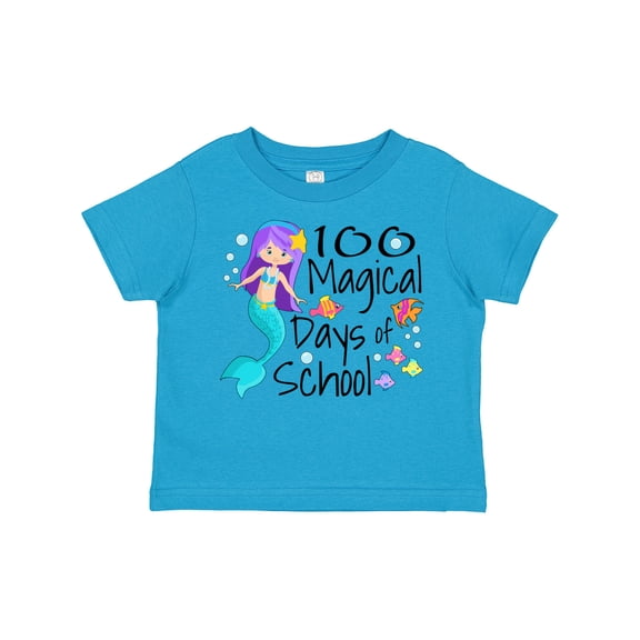 Inktastic 100 Magical Days of School with Blue Mermaid and Fish Boys or Girls Toddler T-Shirt