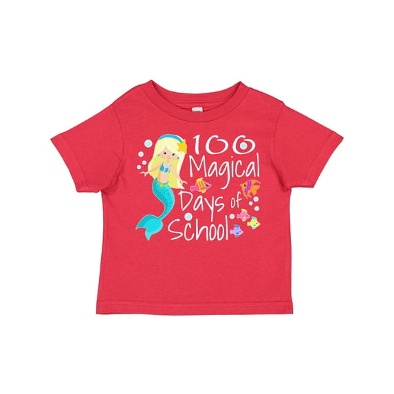 Inktastic 100 Magical Days of School with Blue Mermaid and Fish Boys or Girls Toddler T-Shirt