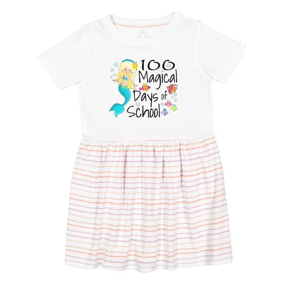 Inktastic 100 Magical Days of School with Blue Mermaid and Fish Girls Toddler Dress