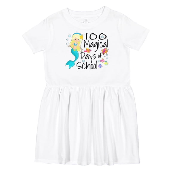 Inktastic 100 Magical Days of School with Blue Mermaid and Fish Girls Toddler Dress