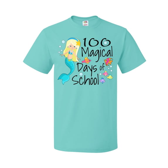 Inktastic 100 Magical Days of School with Blue Mermaid and Fish T-Shirt