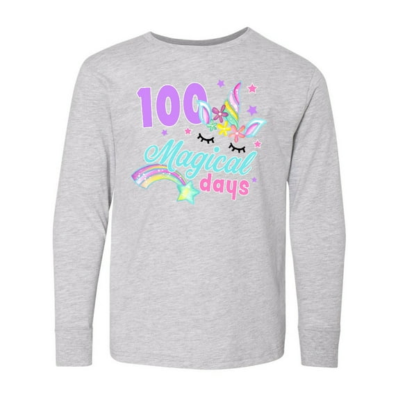 Inktastic 100 Magical Days with Unicorn Long Sleeve Youth T-Shirt