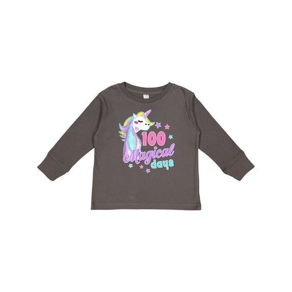 Inktastic 100 Magical Days with Unicorn and Stars Girls Long Sleeve Toddler T-Shirt