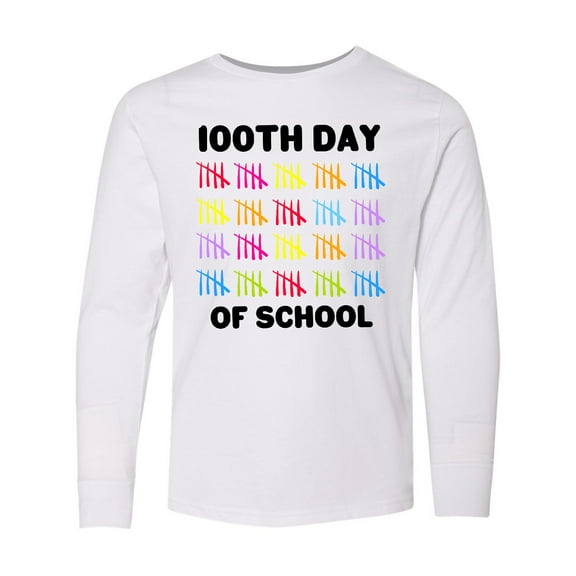 Inktastic 100th Day of School with Tally Marks Long Sleeve Youth T-Shirt