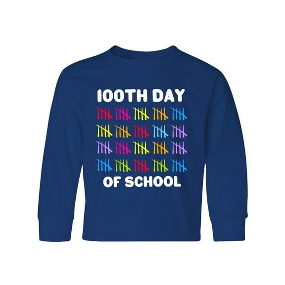 Inktastic 100th Day of School with Tally Marks Long Sleeve Youth T-Shirt