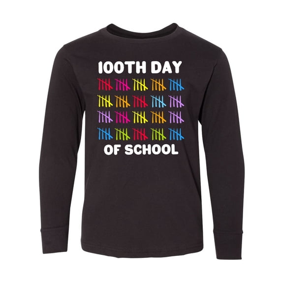 Inktastic 100th Day of School with Tally Marks Long Sleeve Youth T-Shirt