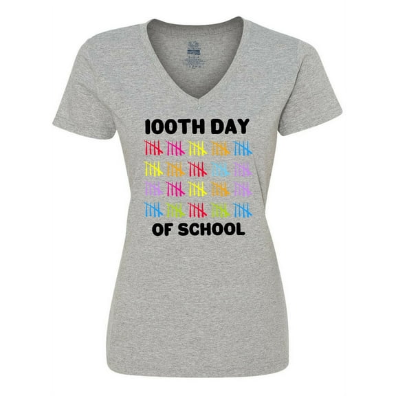 Inktastic 100th Day of School with Tally Marks Women's V-Neck T-Shirt