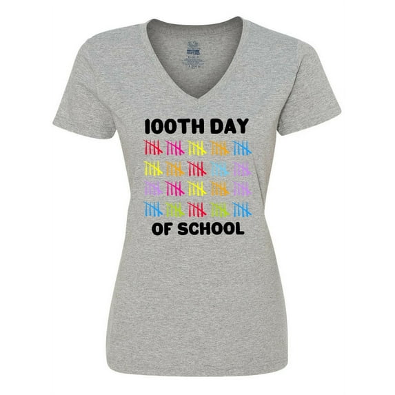 Inktastic 100th Day of School with Tally Marks Women's V-Neck T-Shirt