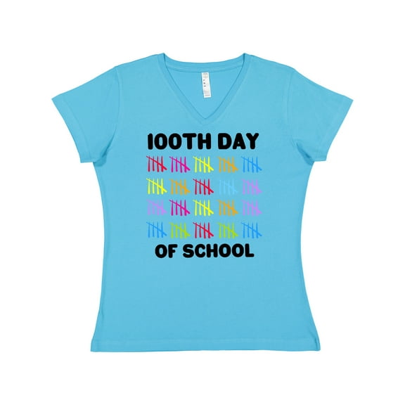 Inktastic 100th Day of School with Tally Marks Women's V-Neck T-Shirt