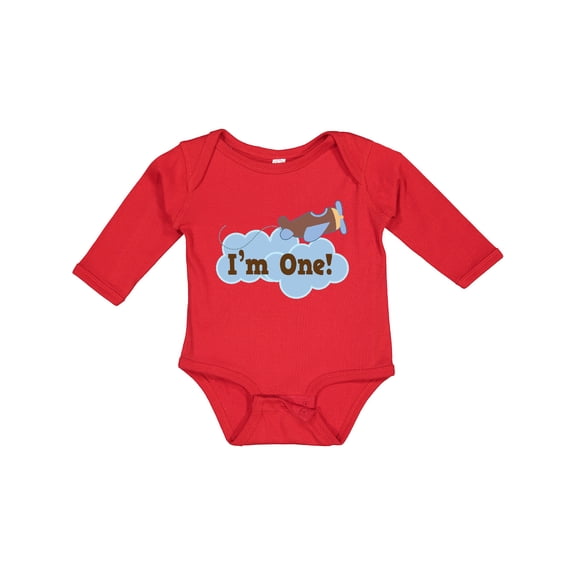Inktastic 1st Birthday Airplane I'm One Boys Long Sleeve Baby Bodysuit