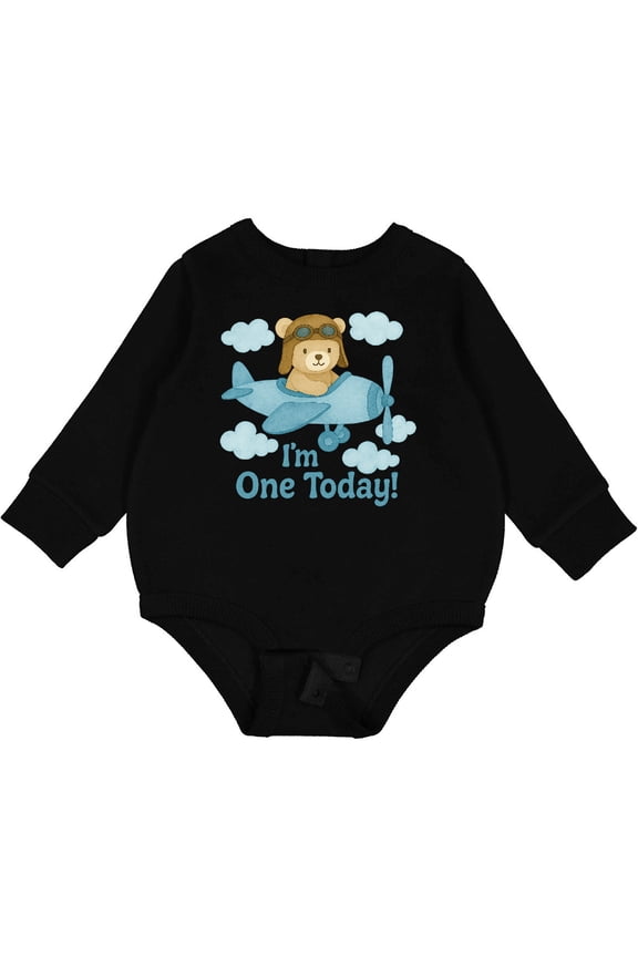 1st Birthday Airplane Teddy Bear I'm One Today Baby Fleece Bodysuit