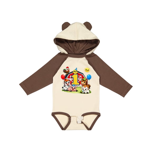Inktastic 1st Birthday Barnyard Boys or Girls Long Sleeve Baby Bodysuit