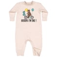 thumbnail image 1 of Inktastic 1st Birthday Bear on Bicycle 1 Year Old Baby Fleece Romper, 1 of 4