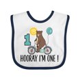 thumbnail image 1 of Inktastic 1st Birthday Bear on Bicycle 1 Year Old Boys or Girls Baby Bib, 1 of 4