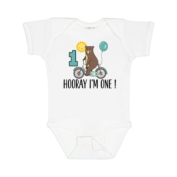 Inktastic 1st Birthday Bear on Bicycle 1 Year Old Boys or Girls Baby Bodysuit