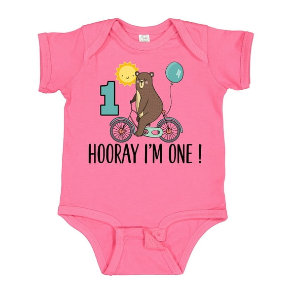 Inktastic 1st Birthday Bear on Bicycle 1 Year Old Boys or Girls Baby Bodysuit