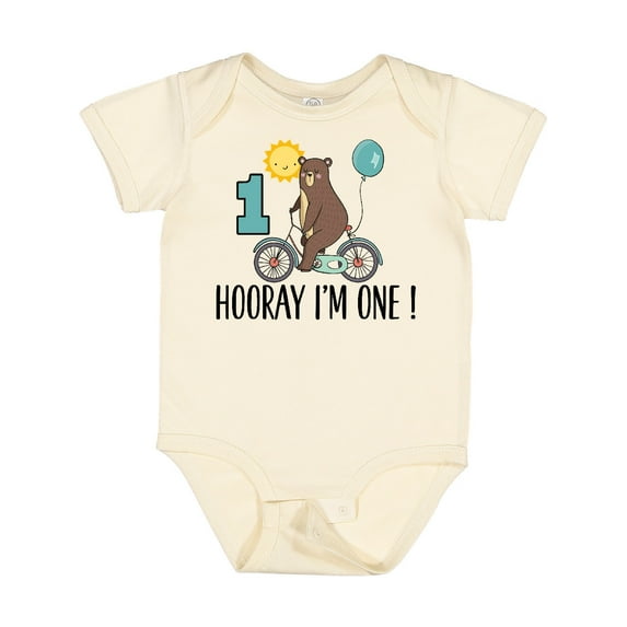 Inktastic 1st Birthday Bear on Bicycle 1 Year Old Boys or Girls Baby Bodysuit