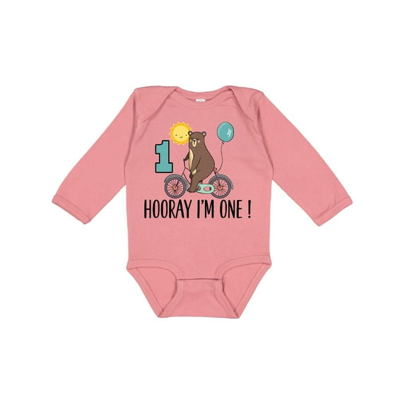 Inktastic 1st Birthday Bear on Bicycle 1 Year Old Boys or Girls Long Sleeve Baby Bodysuit