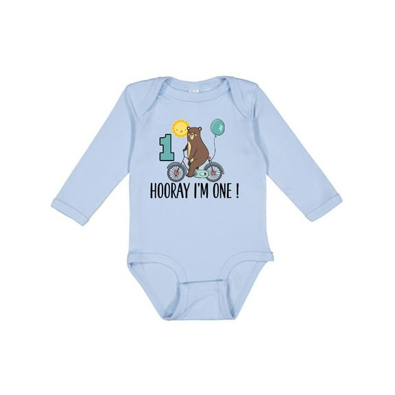 Inktastic 1st Birthday Bear on Bicycle 1 Year Old Boys or Girls Long Sleeve Baby Bodysuit