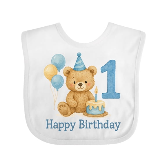 Inktastic 1st Birthday Bear with Cake and Balloons Boys or Girls Baby Bib