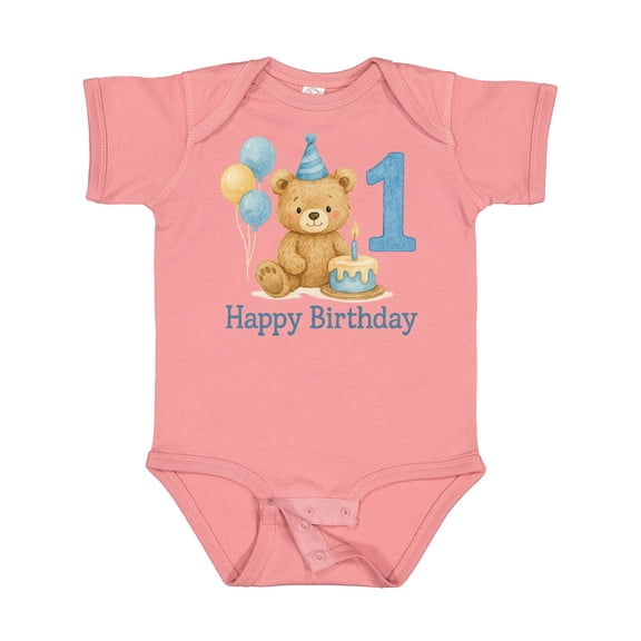 Inktastic 1st Birthday Bear with Cake and Balloons Boys or Girls Baby Bodysuit