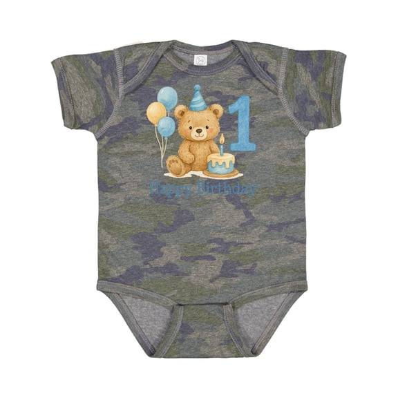 Inktastic 1st Birthday Bear with Cake and Balloons Boys or Girls Baby Bodysuit