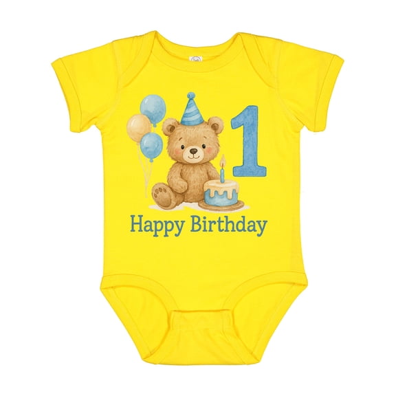 Inktastic 1st Birthday Bear with Cake and Balloons Boys or Girls Baby Bodysuit