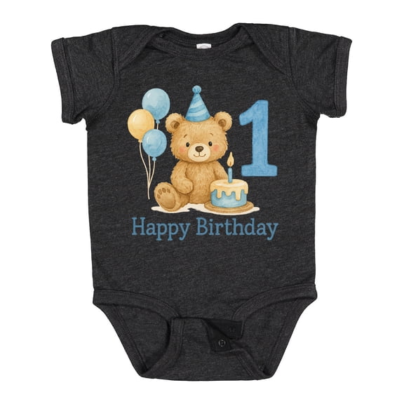 Inktastic 1st Birthday Bear with Cake and Balloons Boys or Girls Baby Bodysuit
