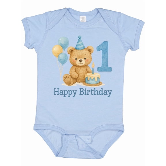 Inktastic 1st Birthday Bear with Cake and Balloons Boys or Girls Baby Bodysuit