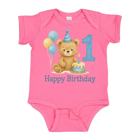 Inktastic 1st Birthday Bear with Cake and Balloons Boys or Girls Baby Bodysuit