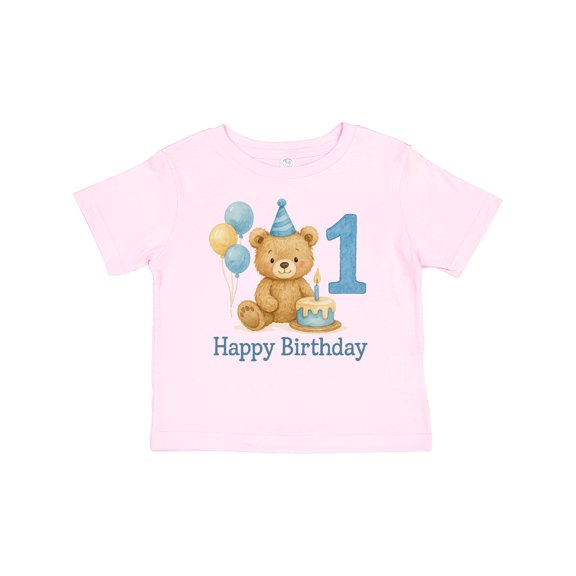 Inktastic 1st Birthday Bear with Cake and Balloons Boys or Girls Baby T-Shirt