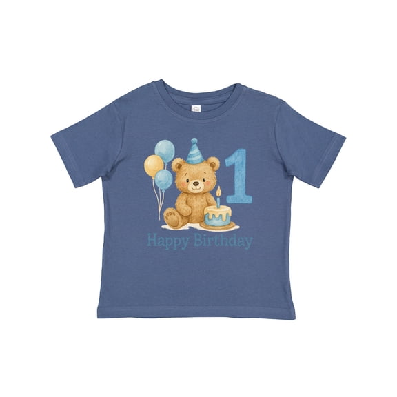 Inktastic 1st Birthday Bear with Cake and Balloons Boys or Girls Baby T-Shirt