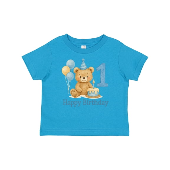 Inktastic 1st Birthday Bear with Cake and Balloons Boys or Girls Baby T-Shirt