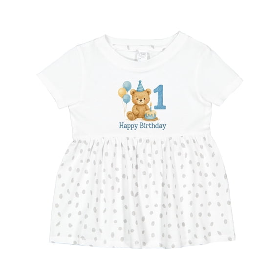 Inktastic 1st Birthday Bear with Cake and Balloons Girls Baby Dress