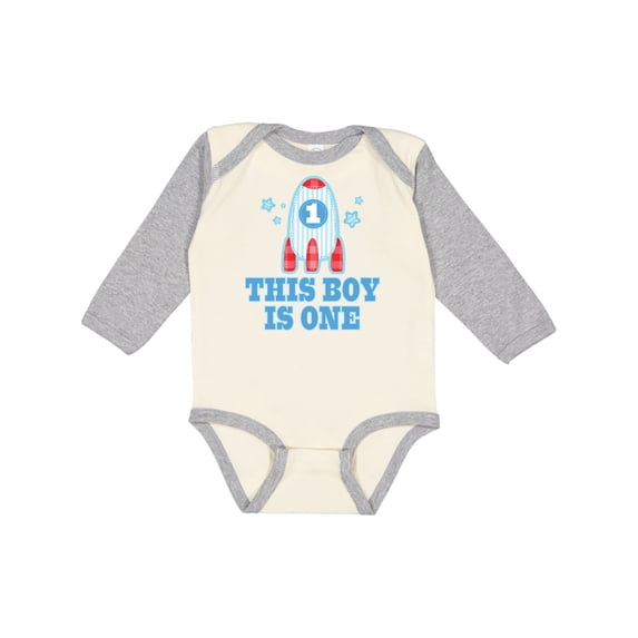 Inktastic 1st Birthday Boy Rocket Ship Boys Long Sleeve Baby Bodysuit