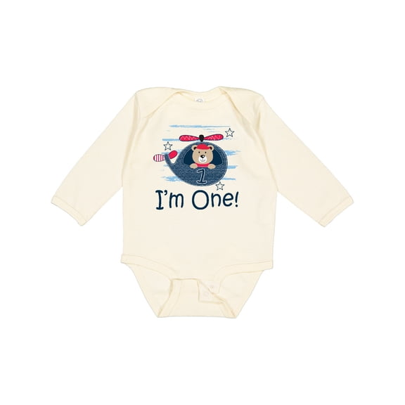 Inktastic 1st Birthday Boys Helicopter 1 Year Old Boys Long Sleeve Baby Bodysuit