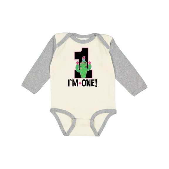 Inktastic 1st Birthday Cactus Cute Girls 1 Year Old Girls Long Sleeve Baby Bodysuit