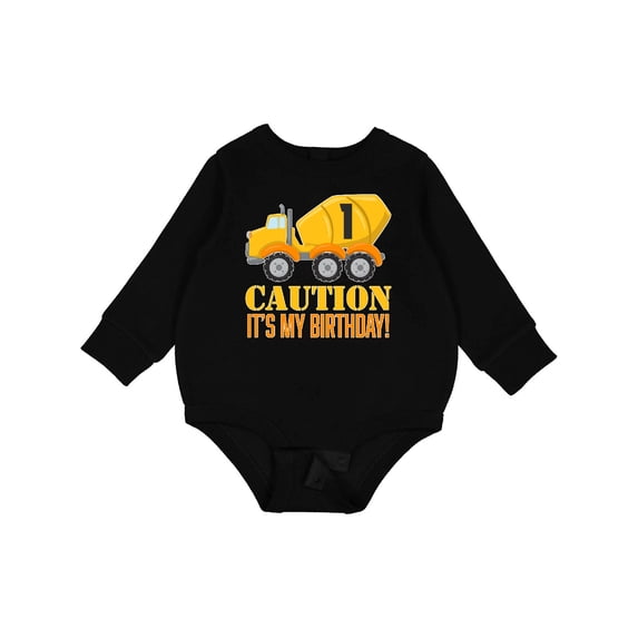 Inktastic 1st Birthday Construction Truck Cement Mixer Baby Fleece Bodysuit
