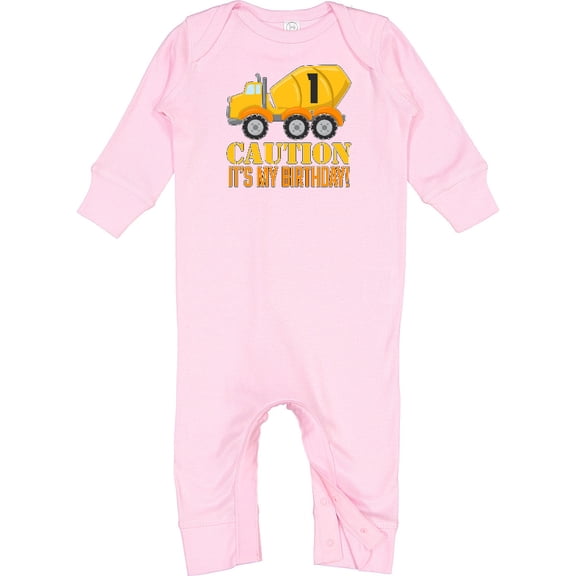 Inktastic 1st Birthday Construction Truck Cement Mixer Baby Romper Coveralls